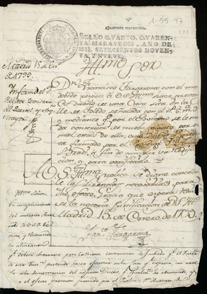 Miniatura de Licencia a Don Francisco Zargarona para la construcción de una casa en la calle de Toledo nº 6 antiguo, manzana 94