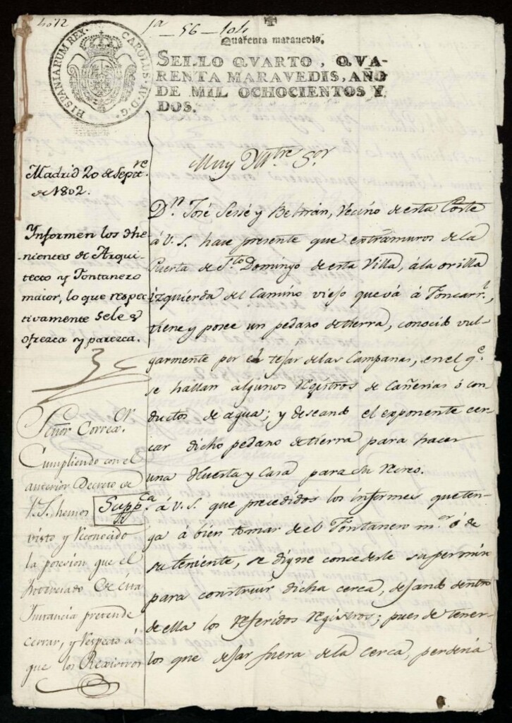 Miniatura de Licencia a Don José Sesse y Beltrán para hacer una huerta y casa extramuros de la Puerta de Santo Domingo