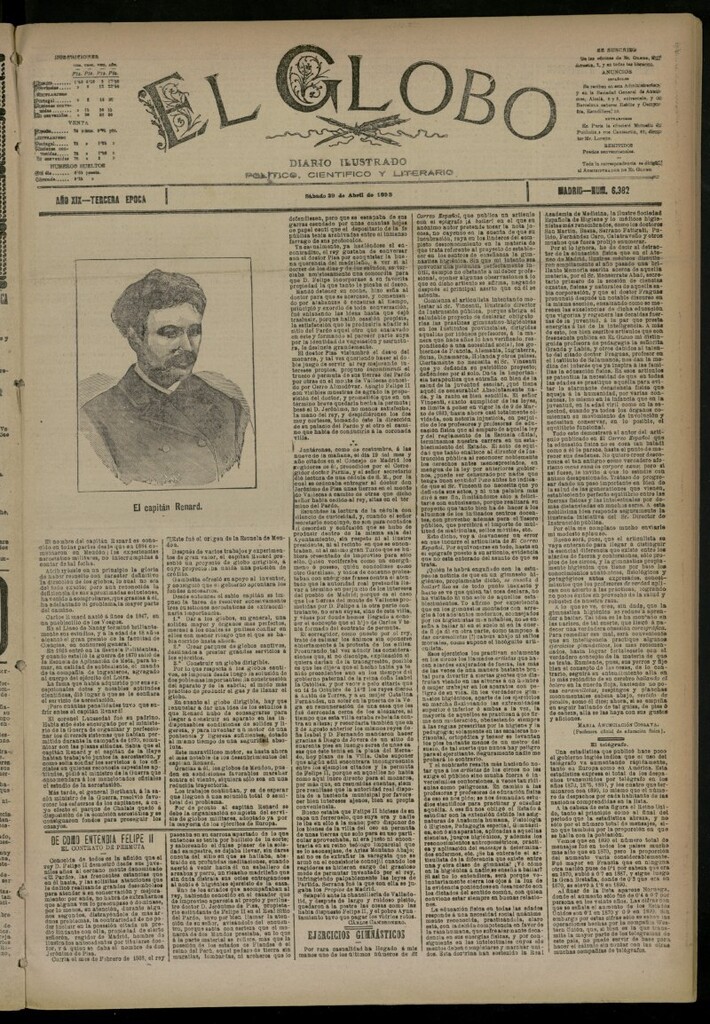 Miniatura de El Globo : diario ilustrado del 29 de abril de 1893, nº 6382