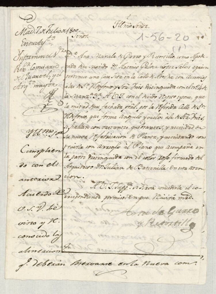 Miniatura de Licencia a Doña Ana Marcela de Garro y Bertolillo para reedificar la fachada de la casa en la calle de Atocha a la de San Idelfonso y Santa Inés nº 4 antiguo, manzana 3
