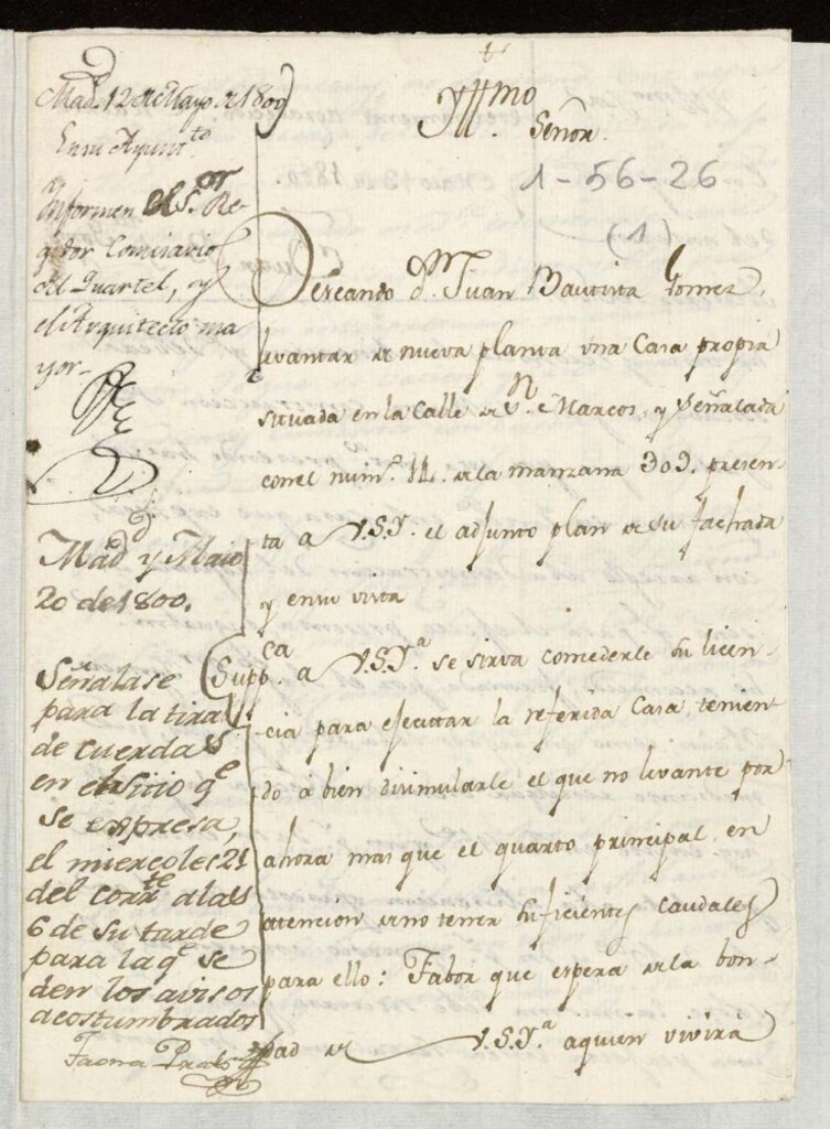 Miniatura de Licencia a Don Juan Bautista Gómez para construir una casa en la calle de San Marcos nº 14 antiguo, manzana 309