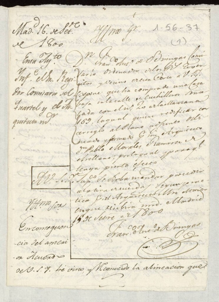 Miniatura de Licencia a Don Francisco Antonio de Bringas para reedificar una casa en la calle de Cuchilleros nº 20 manzana 169
