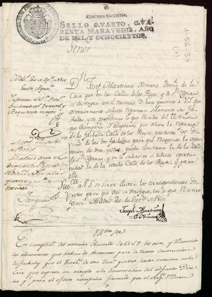 Miniatura de Licencia a Don José Martínez Jiménez para reformar la fachada de una casa en la calle de los Reyes y San Ignacio nº 3 antiguo, manzana 529