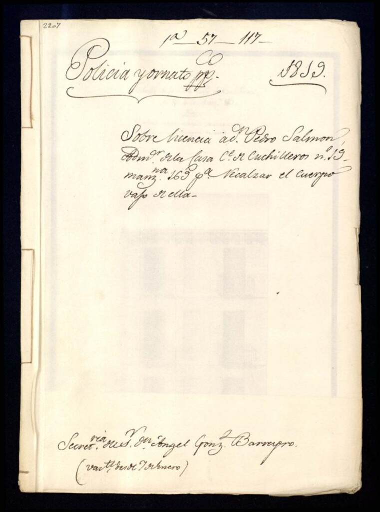 Miniatura de Licencia a don Pedro Salmón, administrador de la casa de la calle de Cuchilleros, nº 19, manzana 169, para recalzar el cuerpo bajo.
