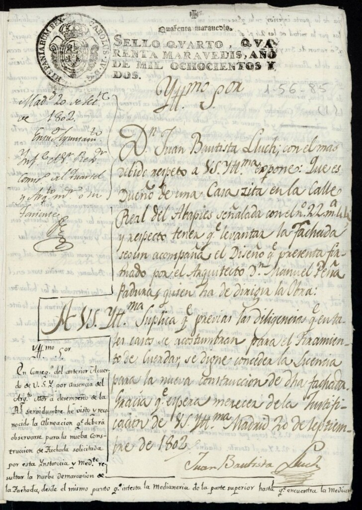 Miniatura de Licencia a Don Juan Bautista Lluch para reedificar la fachada de la casa de la calle de Lavapiés nº 22 antiguo, manzana 44