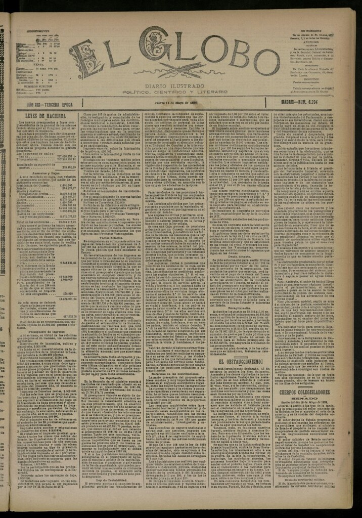 Miniatura de El Globo : diario ilustrado del 11 de mayo de 1893, nº 6394