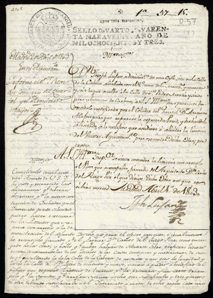 Miniatura de Licencia a Don José Luján, administrador, para reedificar la fachada de la casa nº 1antiguo, manzana 46 de la calle de la Cabeza