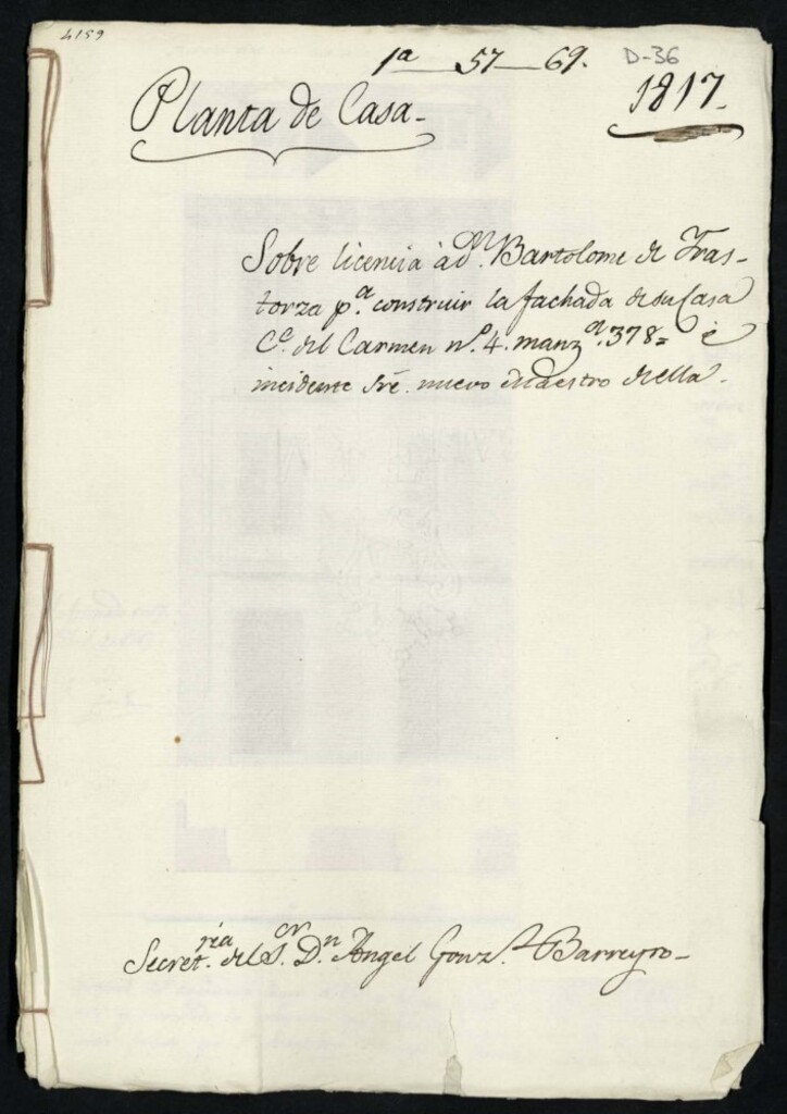 Miniatura de Licencia a Don Bartolomé de Yrastorza para la construcción de la fachada de la casa en la calle del Carmen nº 4 manzana 378