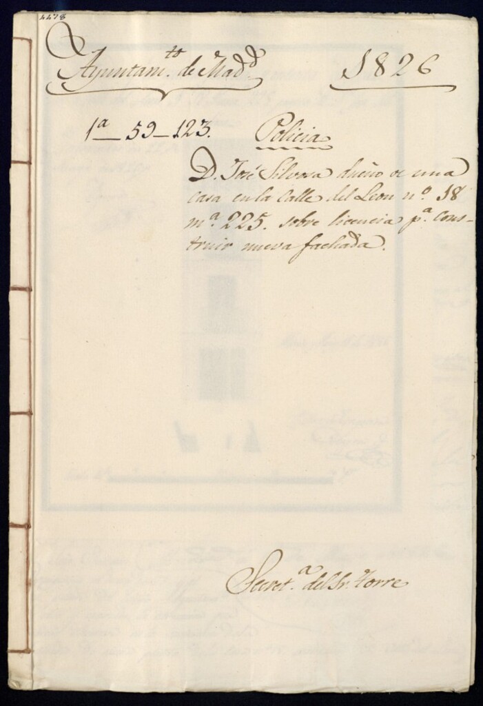 Miniatura de Don José Silva dueño de una casa en la calle del León, 18, manzana 225, sobre licencia para construir nueva fachada.
