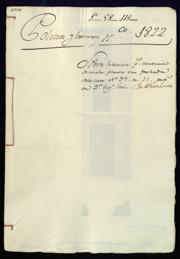 Miniatura de Licencia para construir de nueva planta una fachada de la casa nº 39, manzana 21, propia de don Eugenio Fernández, en la calle de Buenavista.