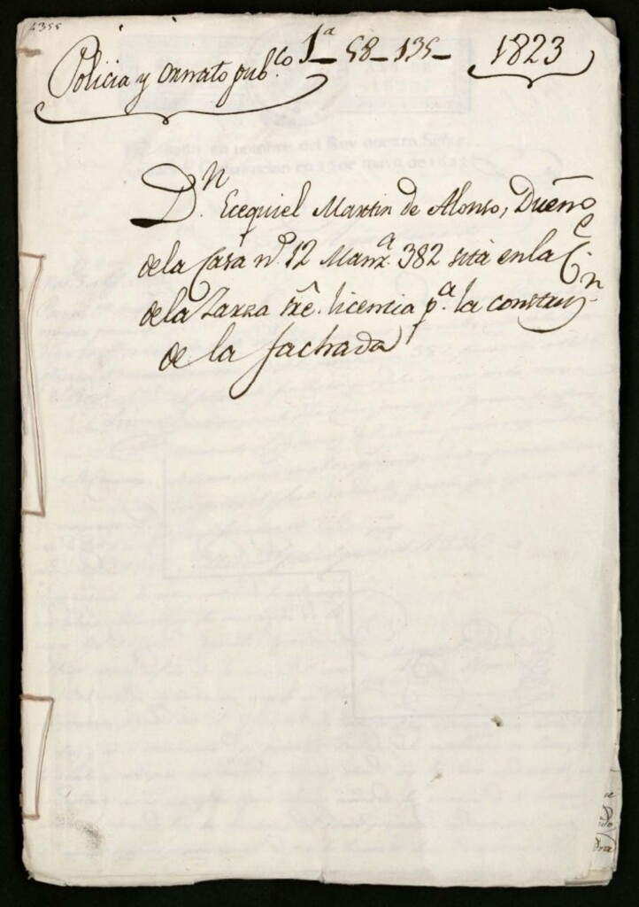 Miniatura de Don Ezequiel Martín de Alonso, dueño de la casa nº 12, manzana 382, sita en la calle de la Zarza, solicita licencia para la construcción de la fachada.