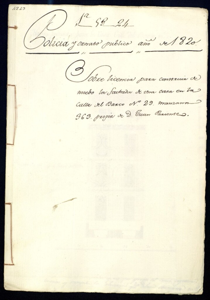 Miniatura de Licencia para construir de nuevo la fachada de una casa en la calle del Barco, nº 29, manzana 363, propia de don Juan Pariente.