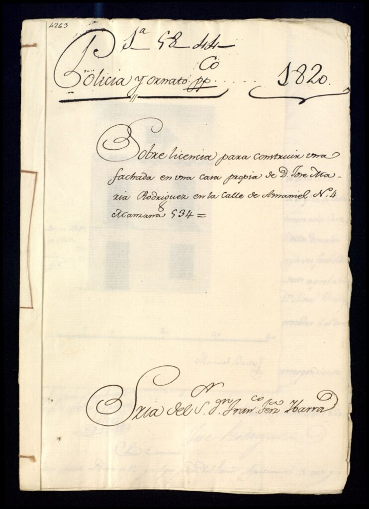Miniatura de Licencia para construir una fachada en una casa propia de don José María Rodríguez en la calle de Amaniel, nº 4, manzana 534