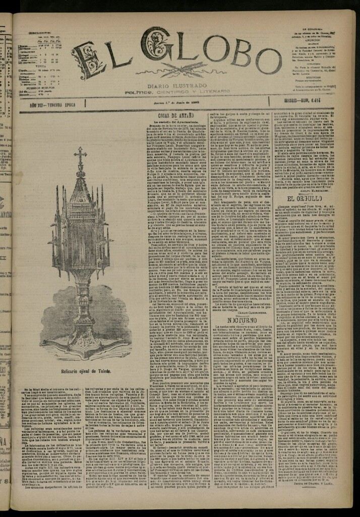 Miniatura de El Globo : diario ilustrado del 1 de junio de 1893, nº 6414