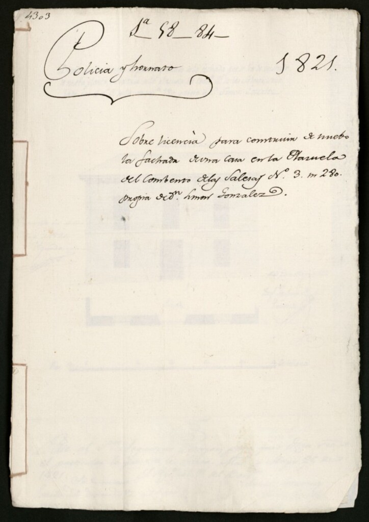Miniatura de Licencia para construir de nuevo la fachada de una casa en la Plazuela del convento de las Salesas, nº 3, manzana 280, propia de don Simón González.