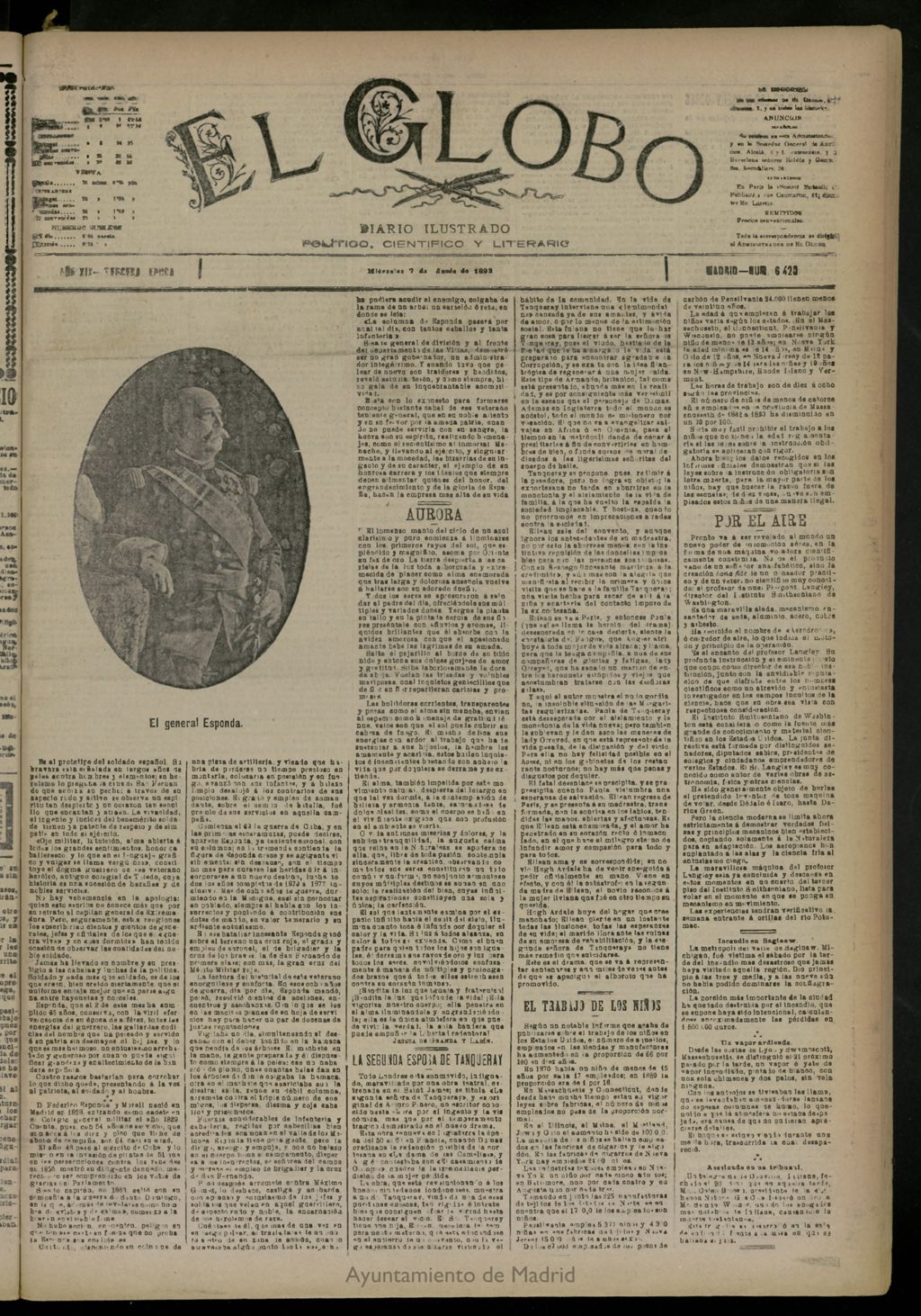 Miniatura de El Globo : diario ilustrado del 7 de junio de 1893, nº 6420
