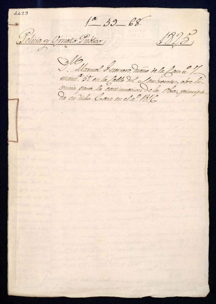 Miniatura de Don Manuel Guerrero, dueño de la casa nº 7, manzana 57 en la calle del Sombrerete sobre la licencia para la continuación de la obra principiada en dicha casa en el año 1816