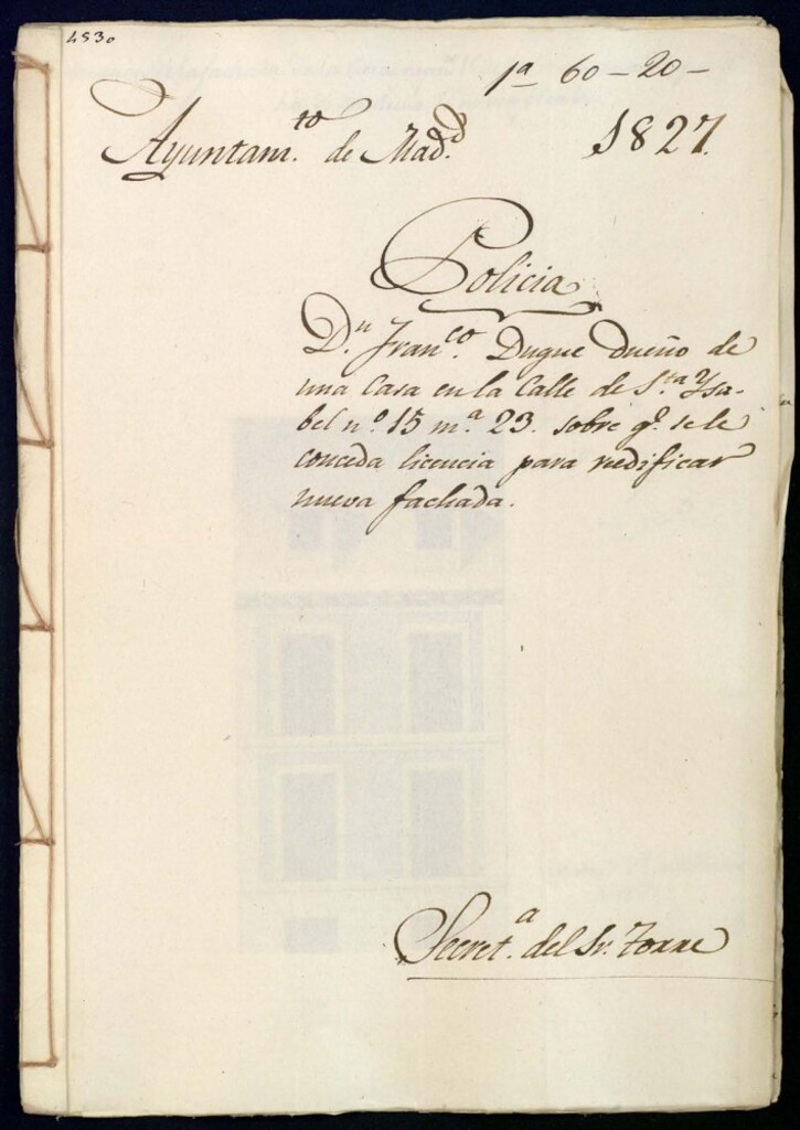 Miniatura de Don Francisco Duque, dueño de una casa en la calle de Santa Isabel, 15, manzana 23, sobre que se le conceda licencia para reedificr nueva fachada.
