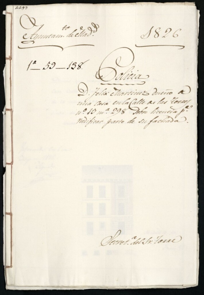Miniatura de Don Félix Martínez dueño de una casa en la calle de las Torres, 13, manzana 298, sobre licencia para reedificar parte de su fachada.