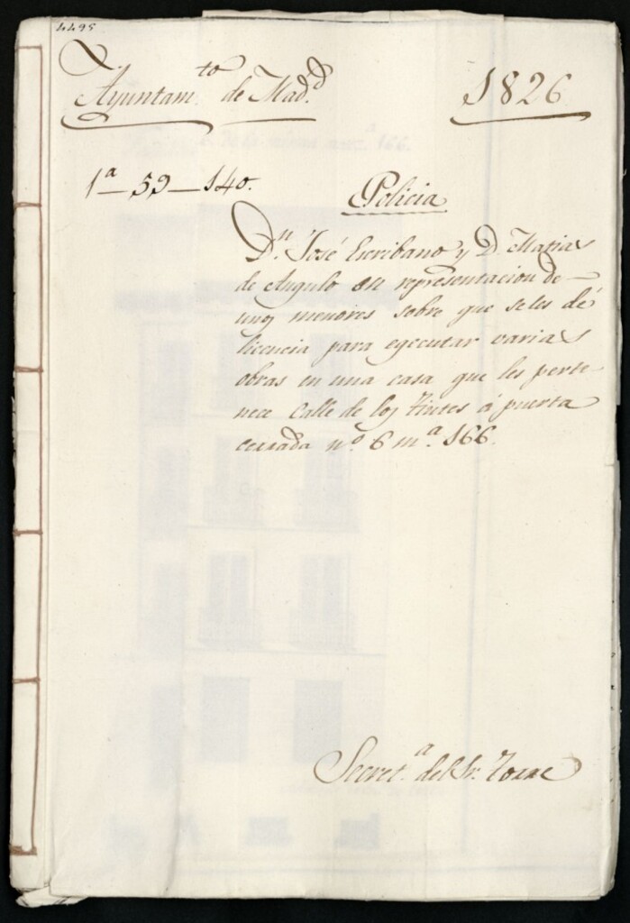 Miniatura de Don José Escribano y don Matias de Ángulo, en representación de unos menores sobre que se les dé licencia para ejecutar varias obras en una casa que les pertenece en la calle de los Tintes a Puerta Cerrada, 6, manzana 166.