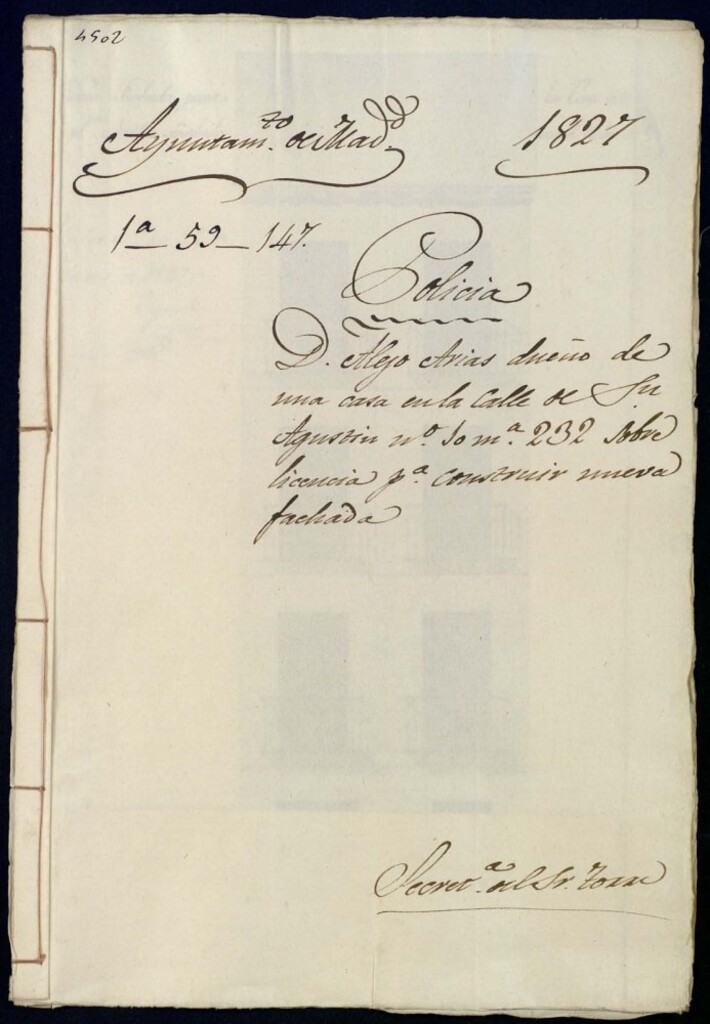 Miniatura de Don Alejo Arias dueño de una casa en la calle de San Agustín, 10 manzana 232, sobre licencia para construir nueva fachada.