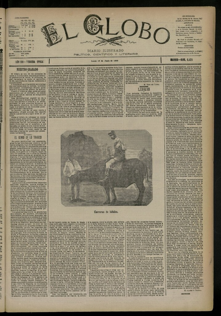 Miniatura de El Globo : diario ilustrado del 12 de junio de 1893, nº 6425
