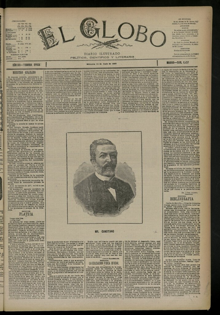 Miniatura de El Globo : diario ilustrado del 14 de junio de 1893, nº 6427