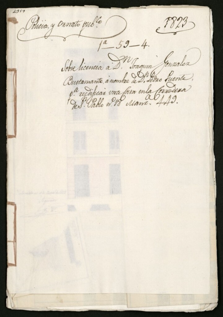 Miniatura de Licencia a don Joaquín González Bustamante, a nombre de don Pedro Puente, para reedificar una casa en la Corredera de San Pablo, 18, manzana 449.