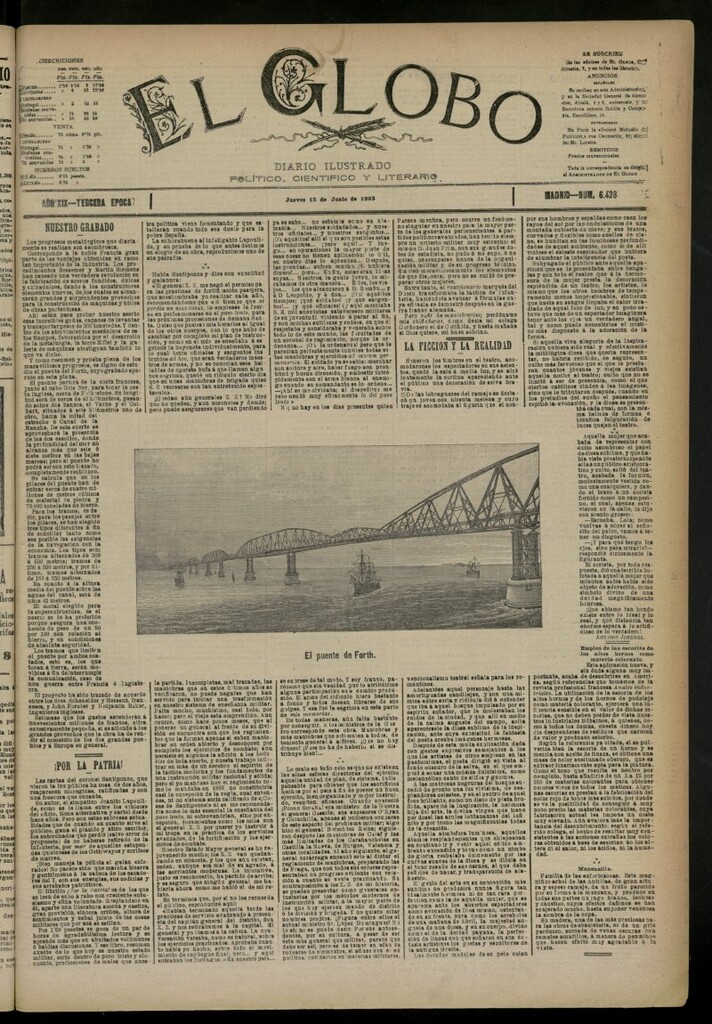 Miniatura de El Globo : diario ilustrado del 15 de junio de 1893, nº 6428