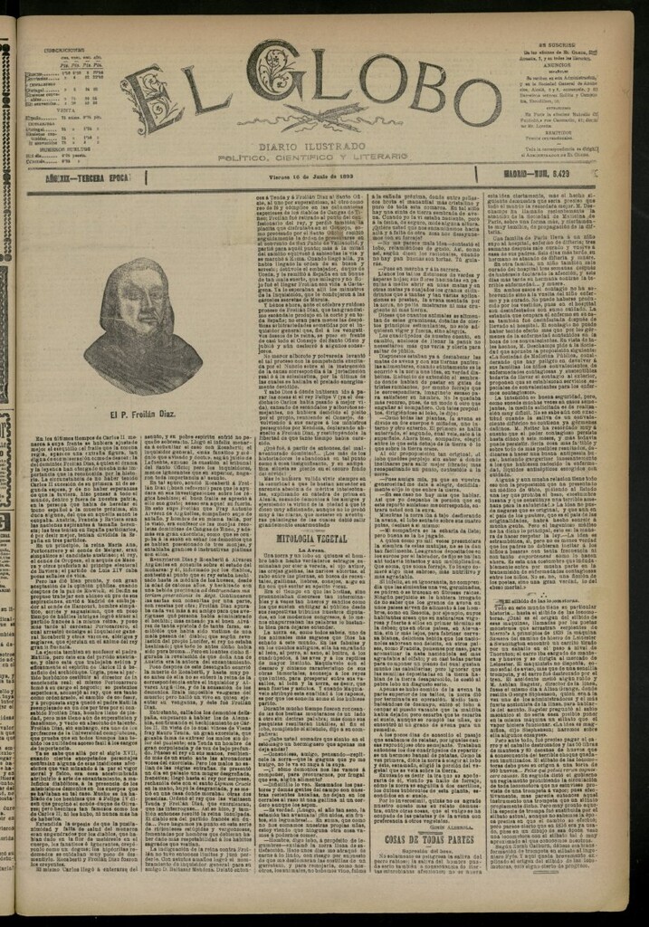 Miniatura de El Globo : diario ilustrado del 16 de junio de 1893, nº 6429