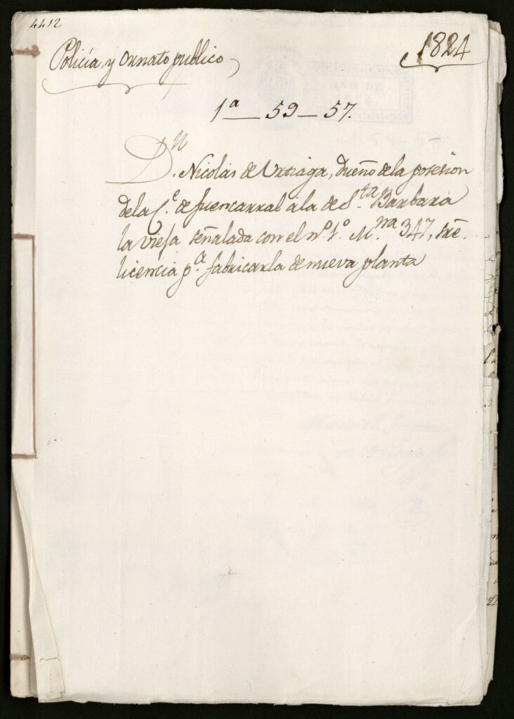 Miniatura de Don Nicolás de Urtiaga, dueño de la posesión de la calle de Fuencarral a la de Santa Barbará La Vieja, señalada con el nº 1, manzana 347, solicita licencia para fabricarla de nueva planta.