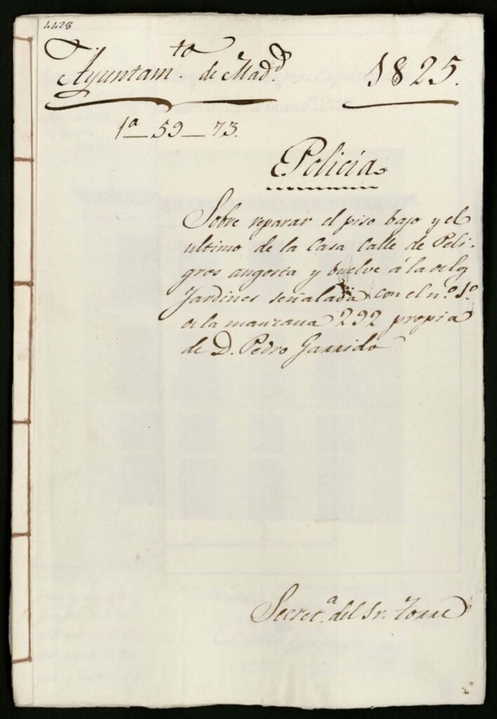 Miniatura de Sobre reparar el piso bajo y el último de la casa de la calle de Peligros Angosta, vuelve a la de los Jardines, 1 de la manzana 292, propia de don Pedro Garrido.
