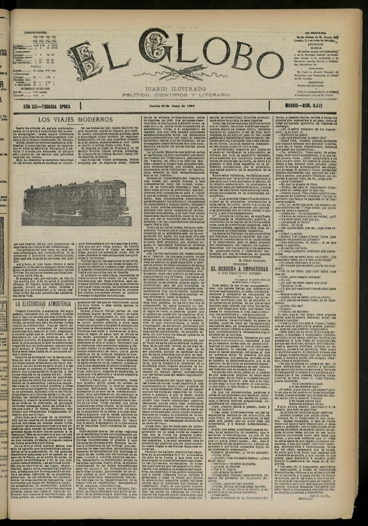 Miniatura de El Globo : diario ilustrado del 22 de junio de 1893, nº 6435