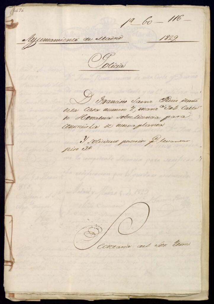 Miniatura de Don Francisco Saenz Ruiz dueño de la casa número 7 manzana 304, calle de Hortaleza, sobre licencia para construirla de nueva planta. Y solicitud posterior para levantar piso tercero.