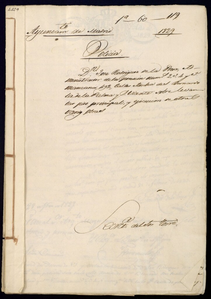 Miniatura de Don José Rodríguez de la Presa Administrador de la posesión número 2, 3, 4 y 5 manzana 492, calle Ancha de San Bernardo, la de la Palma y San Vicente sobre levantar piso principal, y ejecución de otras varias obras.