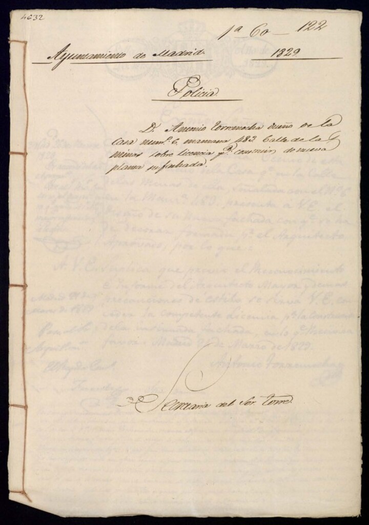 Miniatura de Don Antonio Torremocha dueño de la casa número 6, manzana 483, calle de las Minas, sobre licencia para construir de nueva planta su fachada.