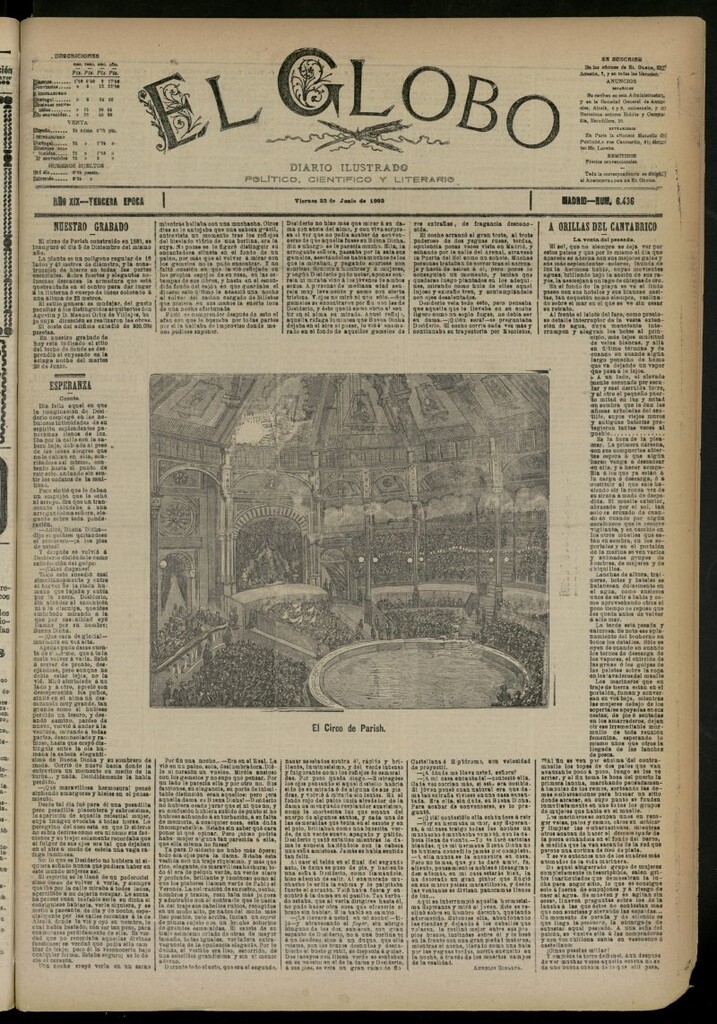 Miniatura de El Globo : diario ilustrado del 23 de junio de 1893, nº 6436
