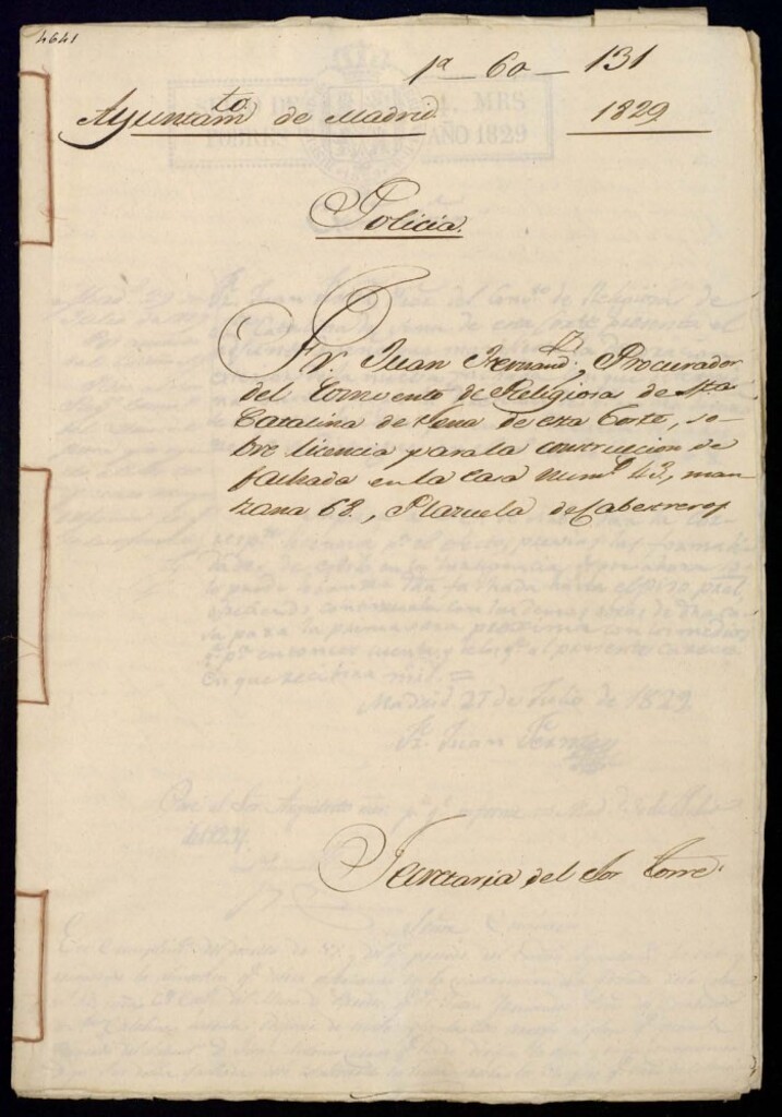 Miniatura de Don Juan Fernández, procurador del convento de religiosas de Santa Catalina de Sena de esta Corte, sobre licencia para la construcción de la fachada en la casa número 43, manzana 68, plazuela de Cabestreros
