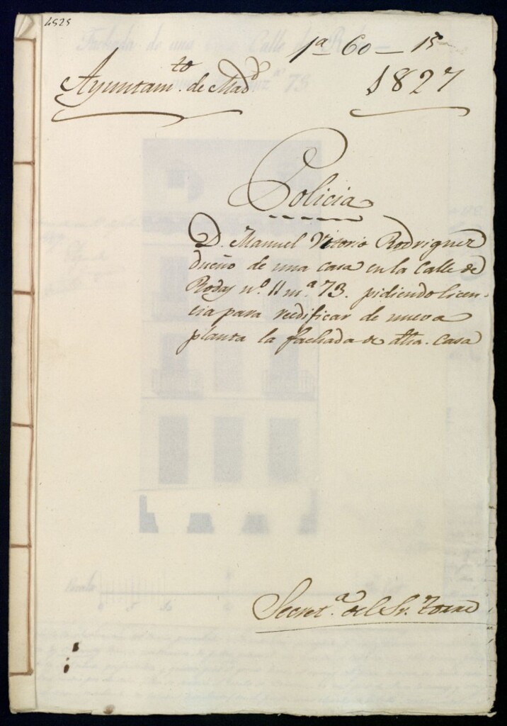 Miniatura de Don Manuel Vitorio Rodríguez dueño de una casa en la calle de Rodas, 11 manzana 73, pidiendo licencia para reedificar de nueva planta la fachada de dicha casa.
