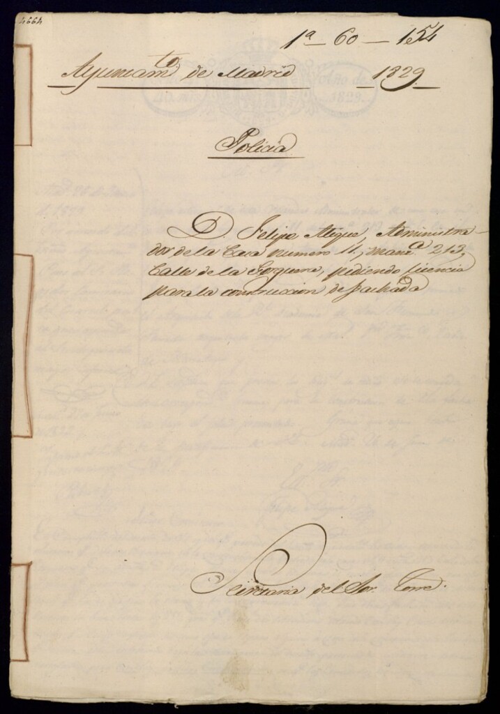 Miniatura de Don Felipe Miguel, administrador de la casa número 11, manzana 213, calle de la Gorguera, pidiendo licencia para la construcción de fachada.