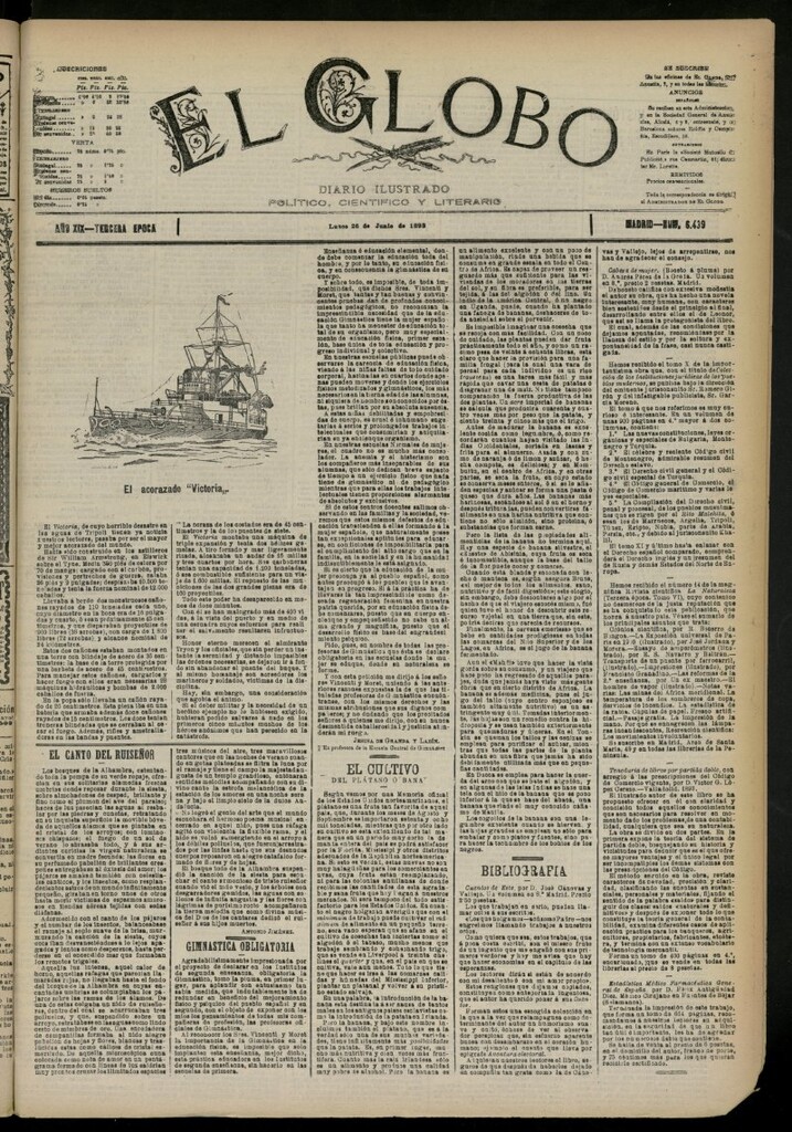 Miniatura de El Globo : diario ilustrado del 26 de junio de 1893, nº 6439