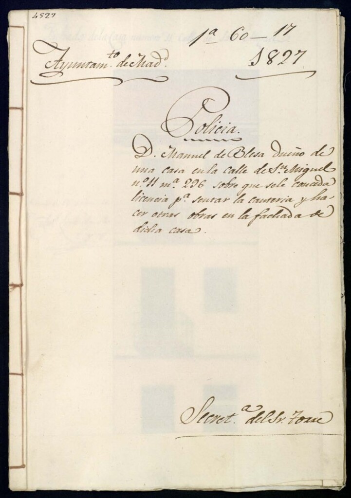 Miniatura de Don Manuel de Blesa, dueño de una casa en la calle de San Miguel, 11, manzana 296, sobre que se le conceda licencia para sentar la canteria y hacer otras obras en la fachada de dicha casa.