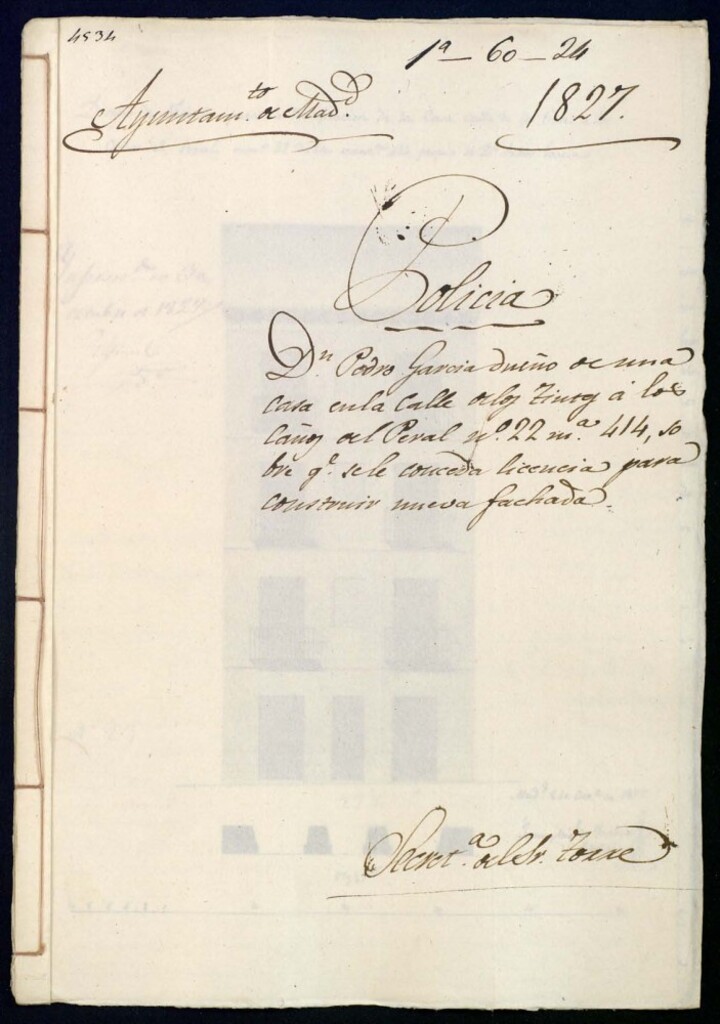 Miniatura de Don Pedro García, dueño de una casa en la calle de los Tintes a los Caños del Peral, 22, manzana 414, sobre que se le conceda licencia para construir nueva fachada,