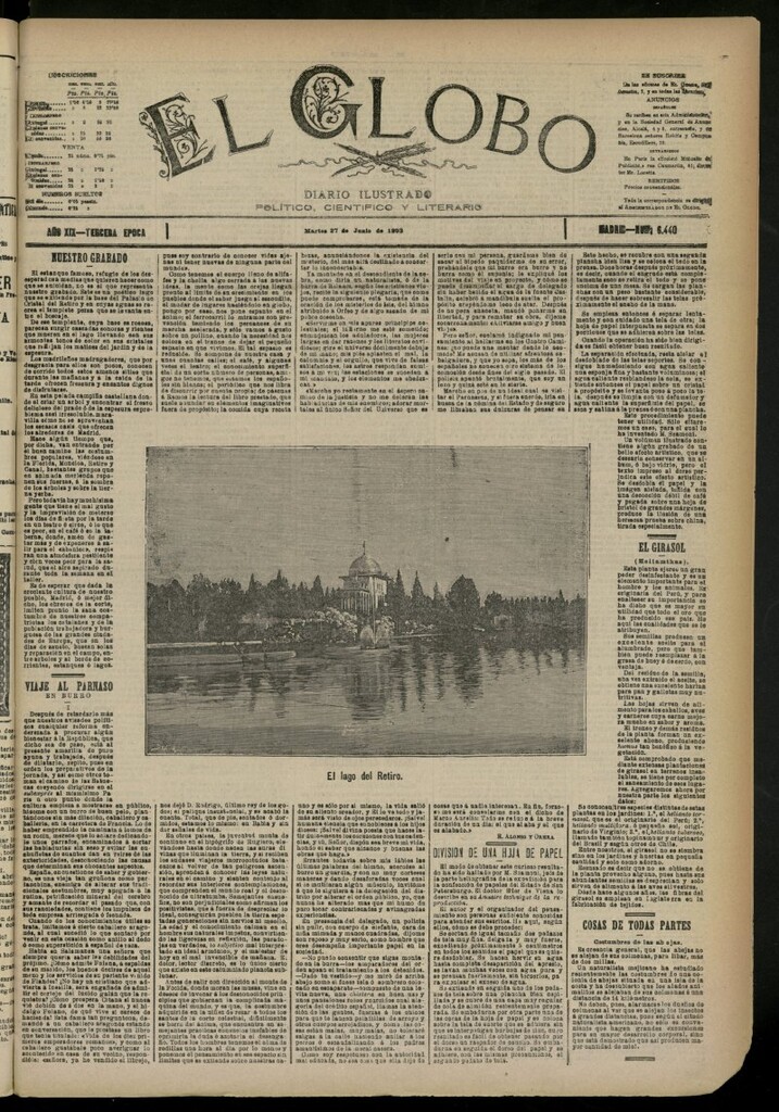 Miniatura de El Globo : diario ilustrado del 27 de junio de 1893, nº 6440