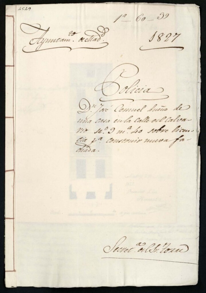 Miniatura de Don José Comuel, dueño de una casa en la calle del Calvario, nº 9, manzana 40, sobre licencia para construir nueva fachada.