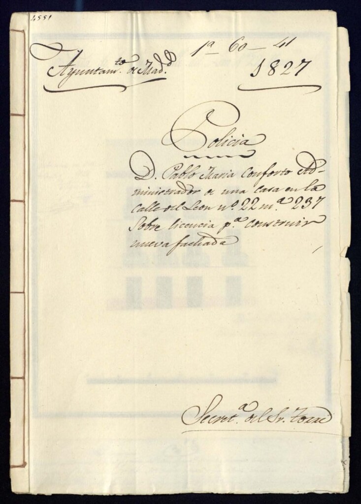 Miniatura de Don Pablo María Conforto, administrador de una casa en la calle del León, 22, manzana 237, sobre licencia para construir nueva fachada.