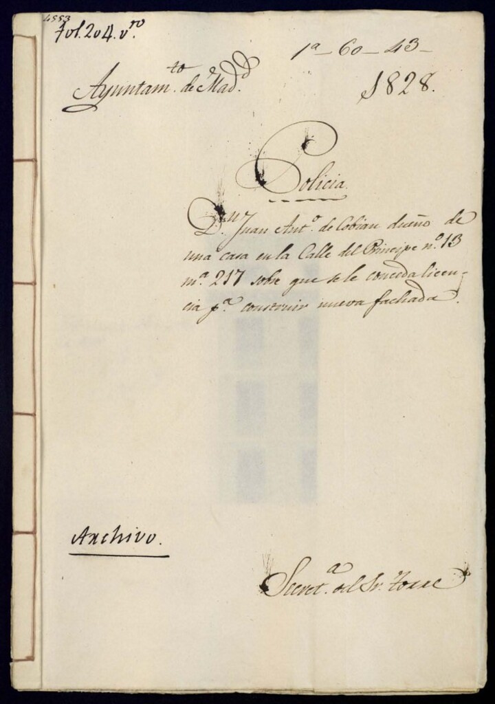 Miniatura de Don Juan Antonio de Cobián dueño de una casa en la calle del Principe número 13 manzana 217, sobre que se le conceda licencia para construir nueva fachada