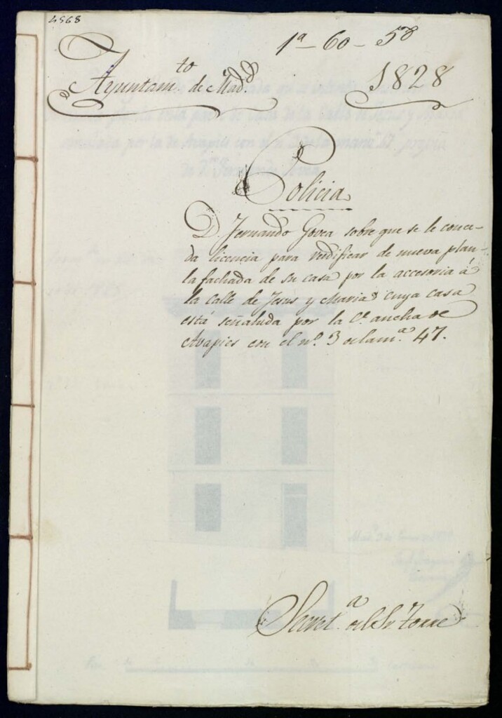 Miniatura de Don Fernando Govea sobre que se le conceda licencia para reedificar de nueva planta fachada de su casa por la accesoria a la calle de Jesús y María cuya casa está señalada por la calle ancha de Avapies con el nº 3 manzana 47