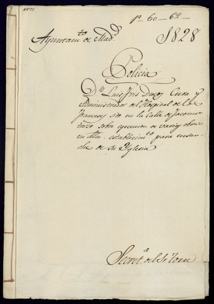 Miniatura de Don Luis Fris Ducos, cura y administrador del Hospital de los Franceses sito en la calle de Jacometrezo sobre ejecución de varias obras en dicho establecimiento para ensanche de su iglesia.
