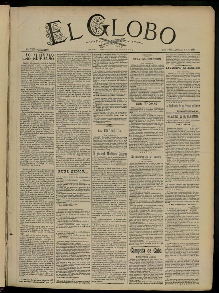 Miniatura de El Globo : diario ilustrado del 1 de julio de 1896, nº 7532